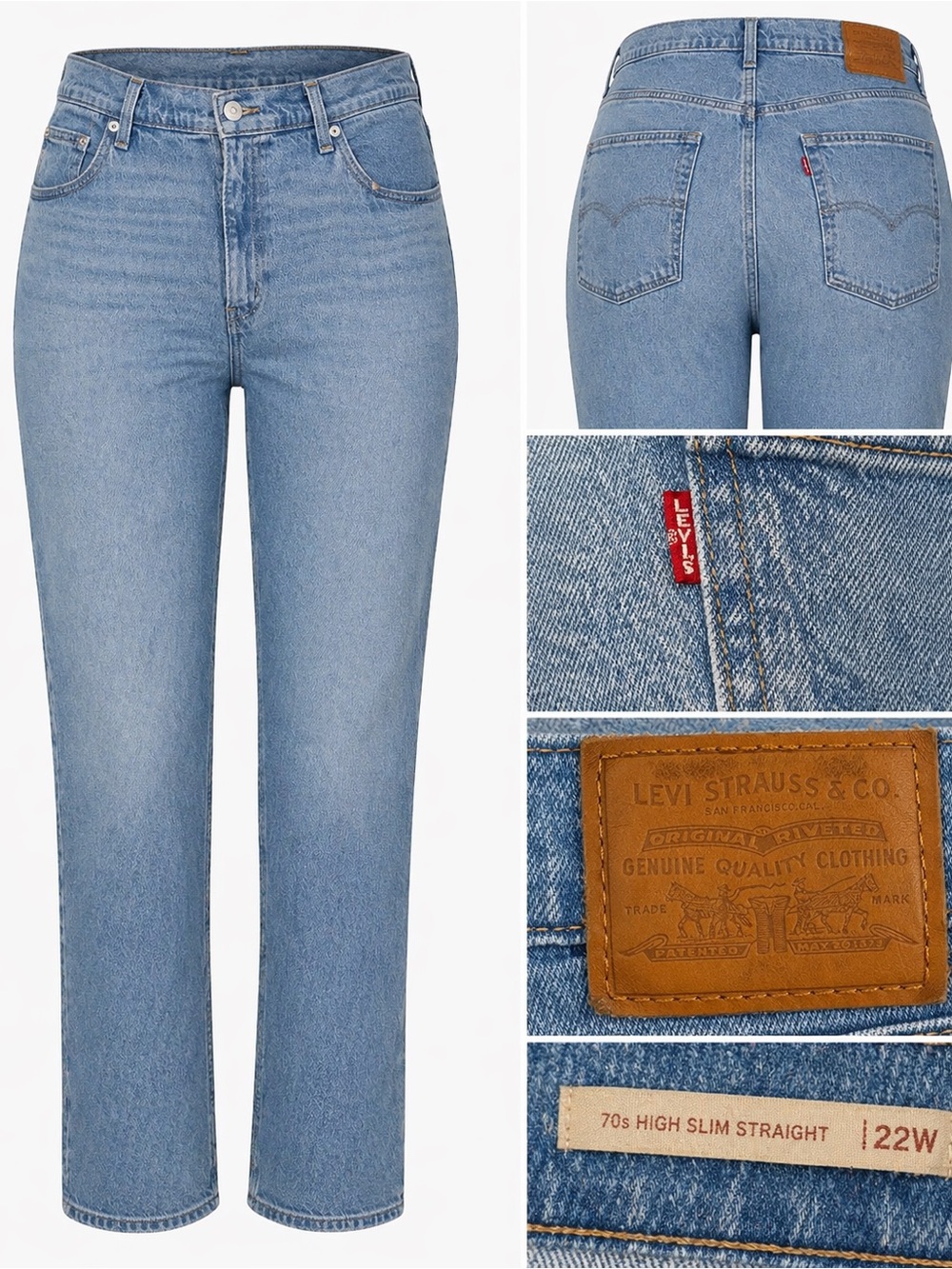 Levi’s Premium 70s High Slim Straight Jeans 22W Light Wash High Rise Denim